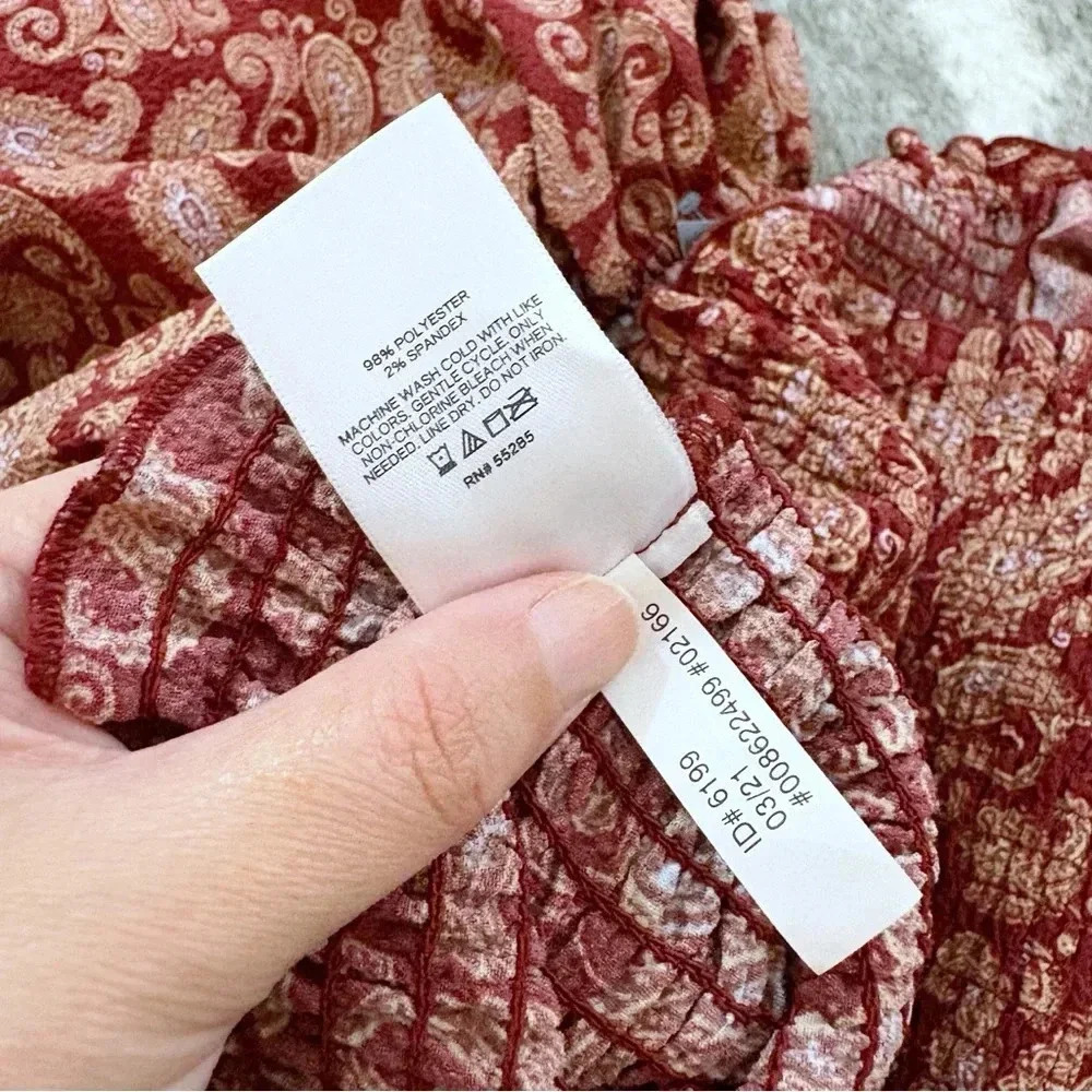 NWT Express Paisley Puff Sleeve Smocked Crop Top - Picture 9 of 11